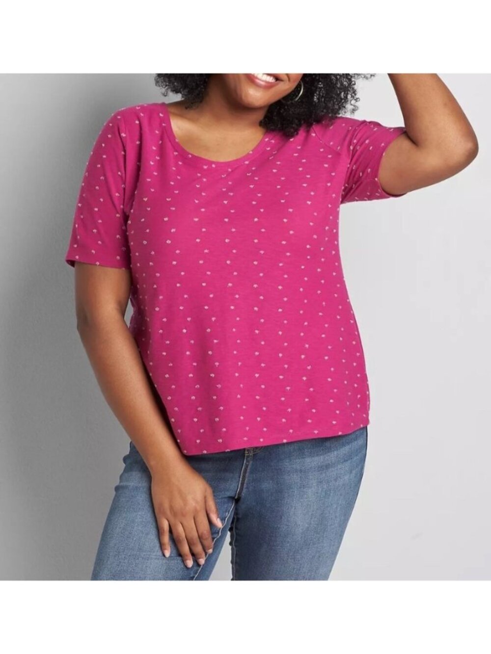 Lane Bryant Perfect Sleeve Tee Pink Metallic Clip Dot Top 14/16